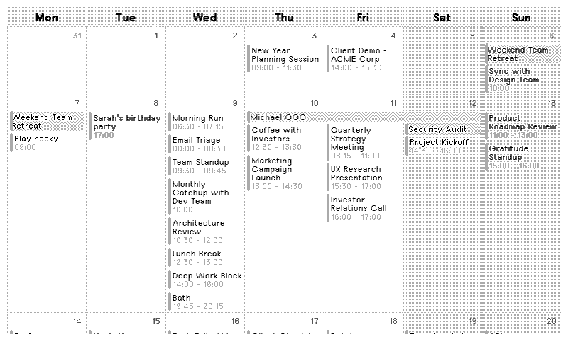 Apple Calendar Month layout