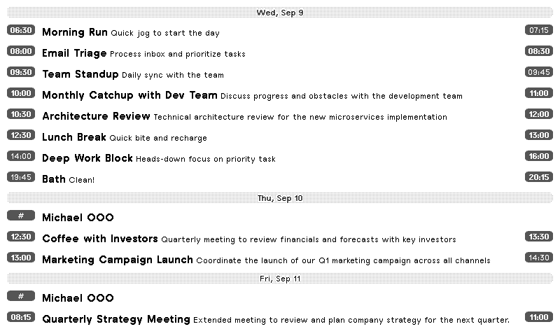 Apple Calendar Schedule layout
