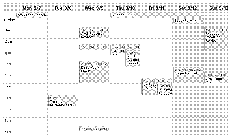 Fastmail Calendar Week layout