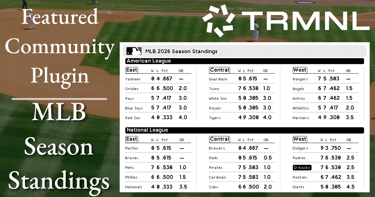 Featured Community Plugin - MLB Season Standings 